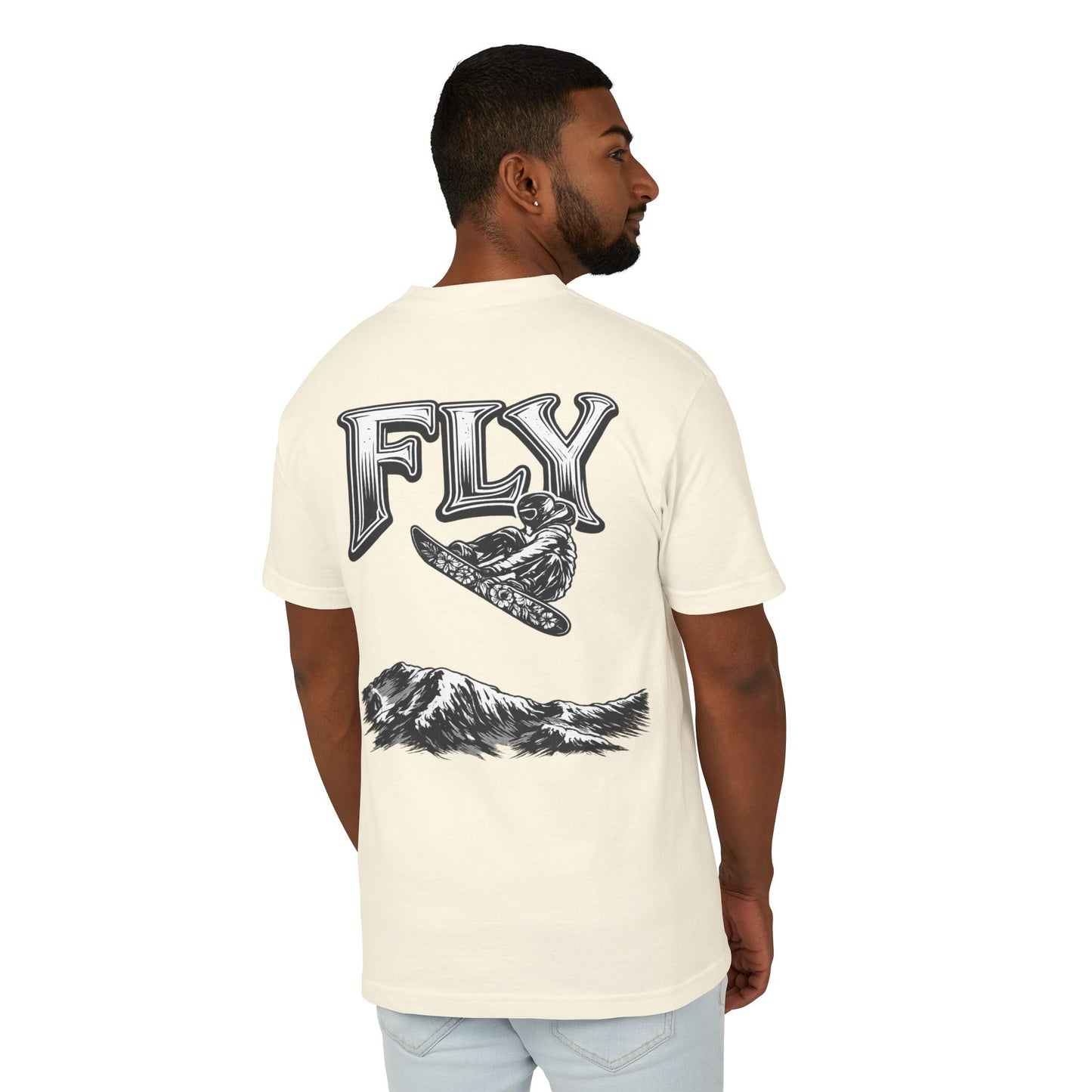 Fly Mountain Graphic Tee — Snowboarder Vintage-Style Short Sleeve Shirt