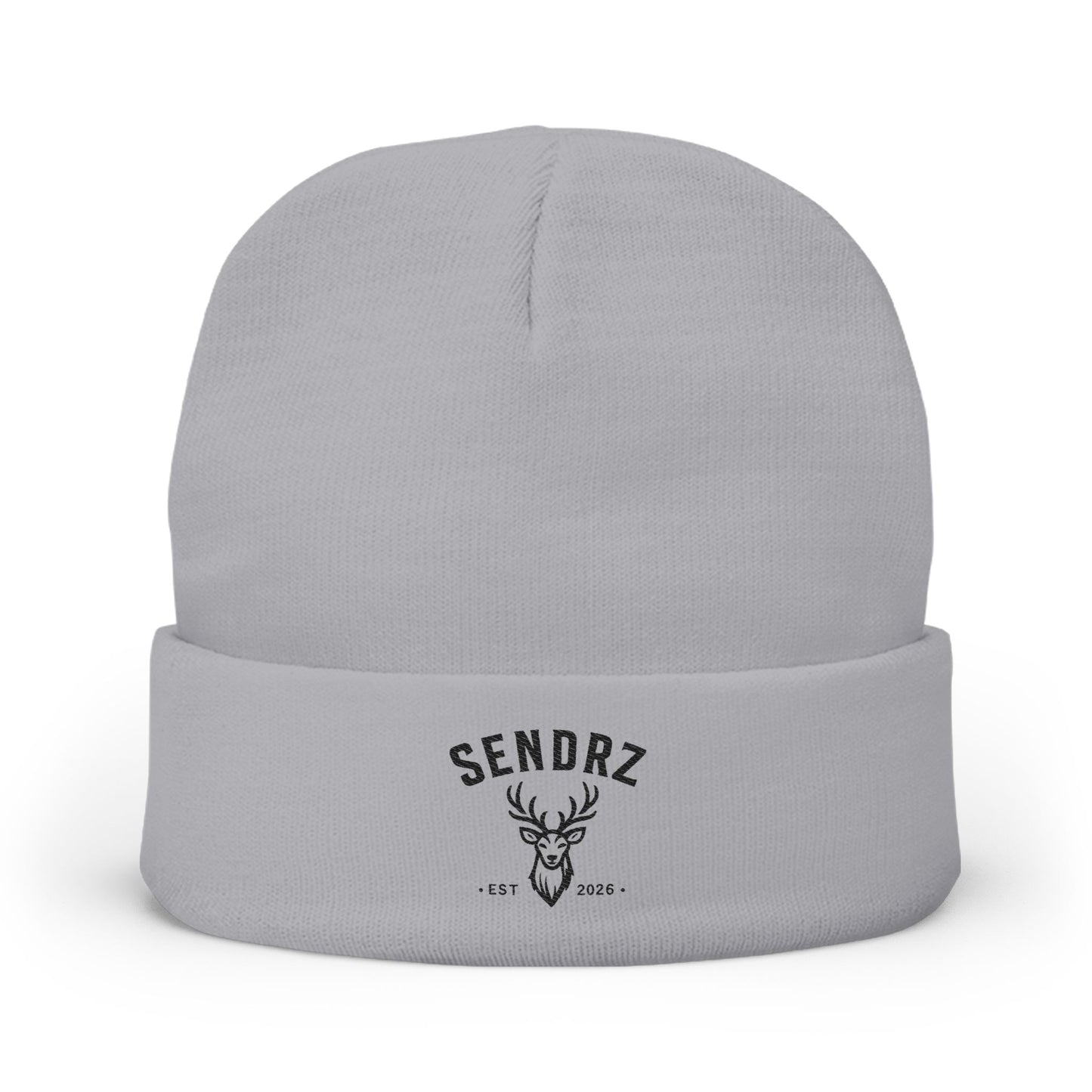 Embroidered Deer Logo Knit Beanie — 'SENDRZ' Cuffed Winter Hat