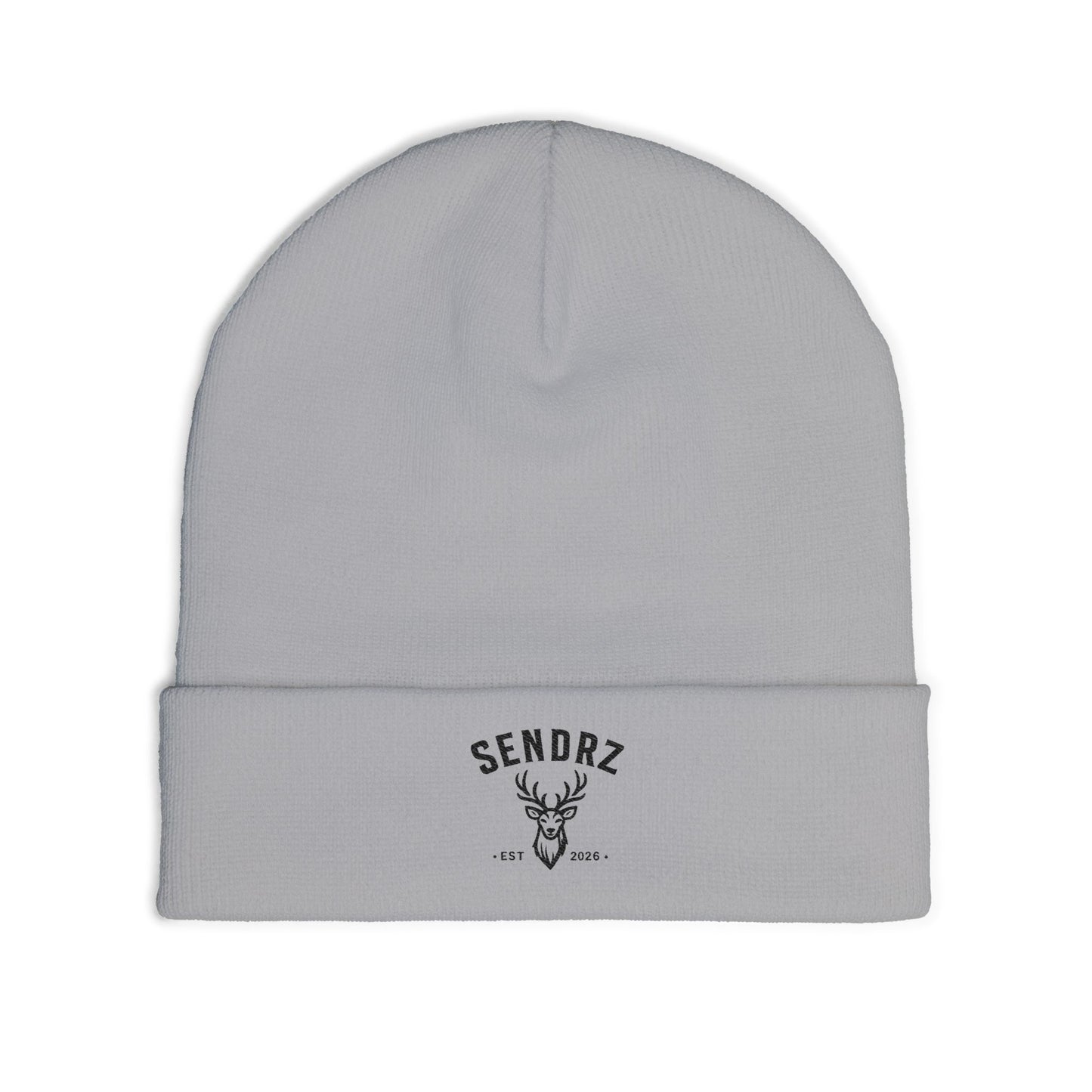 Embroidered Deer Logo Knit Beanie — 'SENDRZ' Cuffed Winter Hat