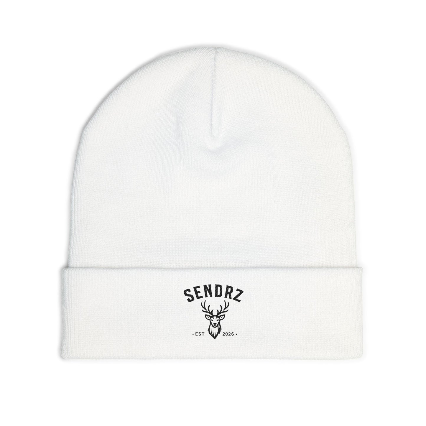 Embroidered Deer Logo Knit Beanie — 'SENDRZ' Cuffed Winter Hat