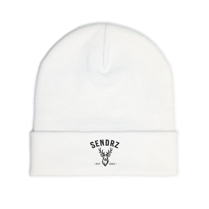 Embroidered Deer Logo Knit Beanie — 'SENDRZ' Cuffed Winter Hat