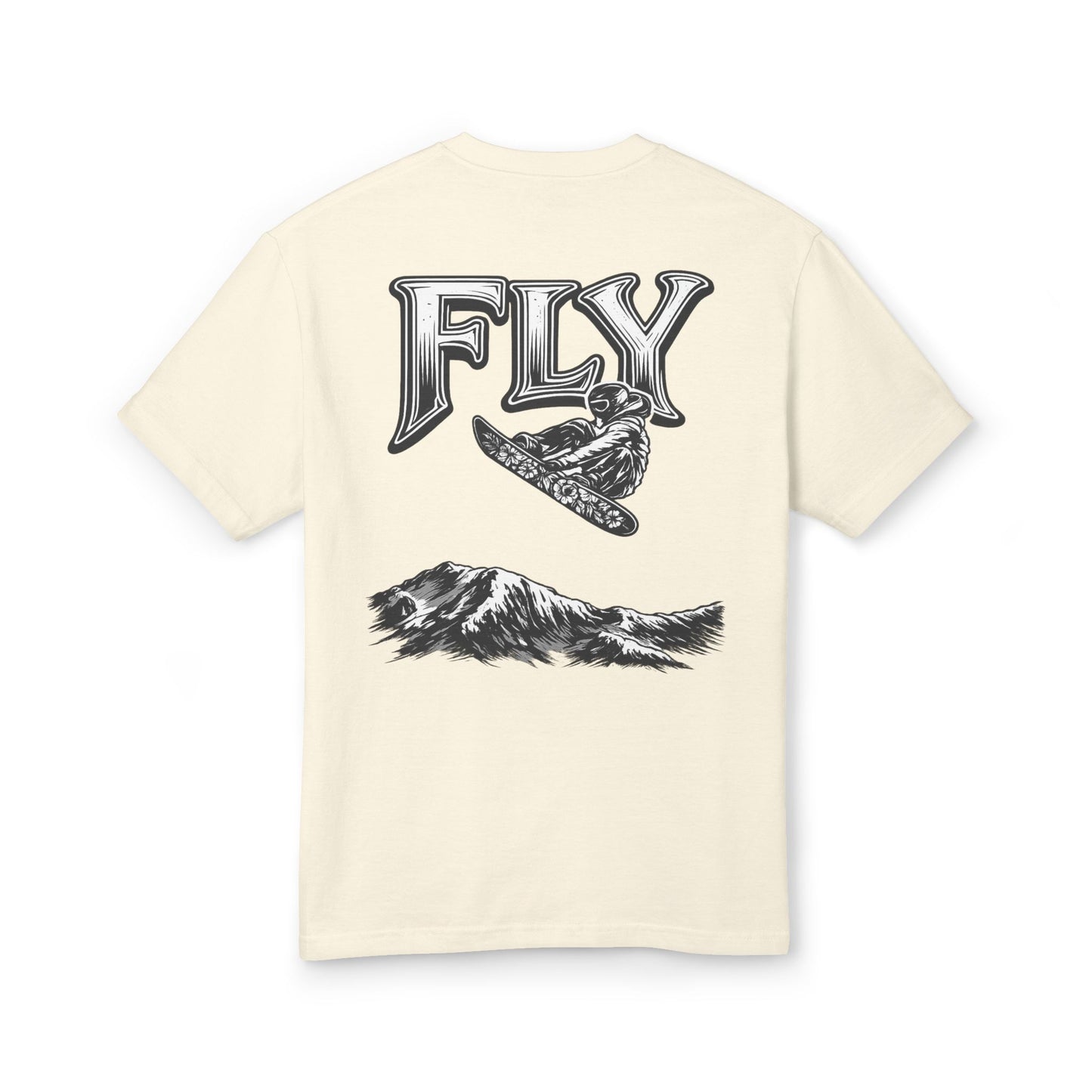 Fly Mountain Graphic Tee — Snowboarder Vintage-Style Short Sleeve Shirt