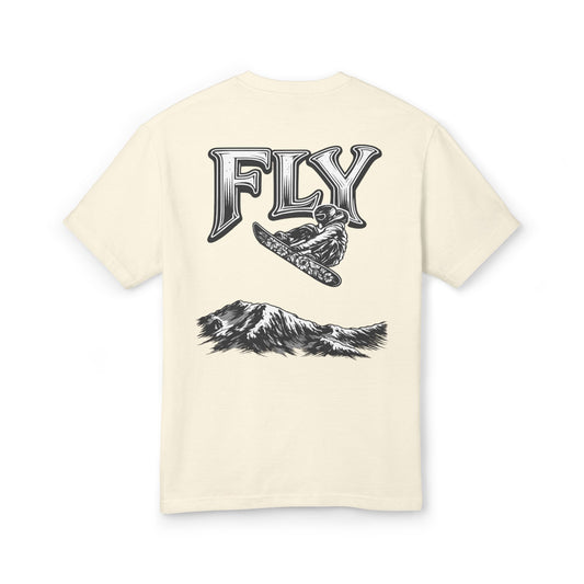 Fly Mountain Graphic Tee — Snowboarder Vintage-Style Short Sleeve Shirt