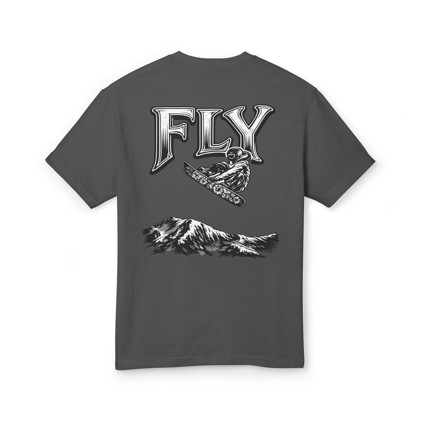 Fly Mountain Graphic Tee — Snowboarder Vintage-Style Short Sleeve Shirt