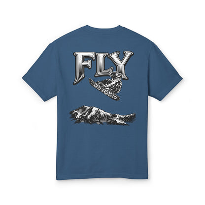 Fly Mountain Graphic Tee — Snowboarder Vintage-Style Short Sleeve Shirt
