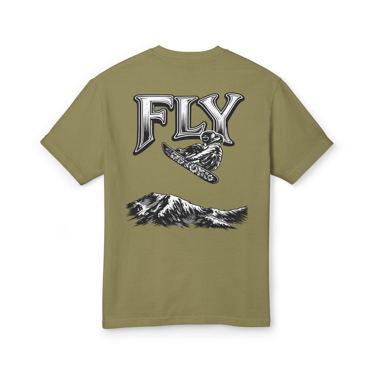 Fly Mountain Graphic Tee — Snowboarder Vintage-Style Short Sleeve Shirt